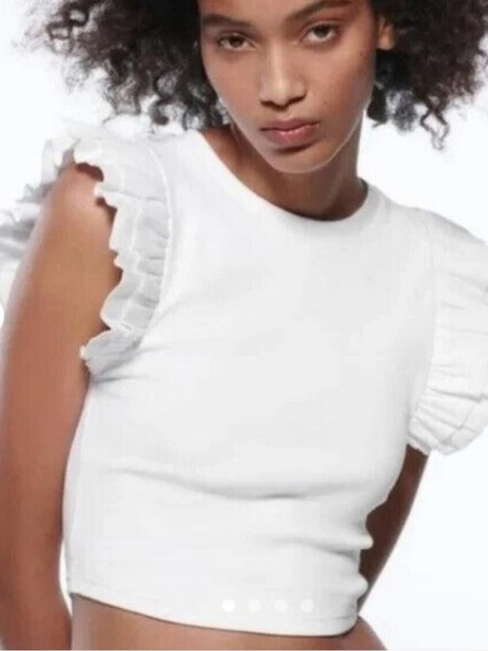 ZARA Ribbed White Ruffle Sleeve Crop Top! 🐚 - Picture 7 of 13